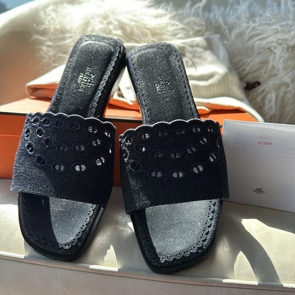 Hermès Sandales Gaelle – Size 37, Toile De Coton - EUC - Picture 7 of 14